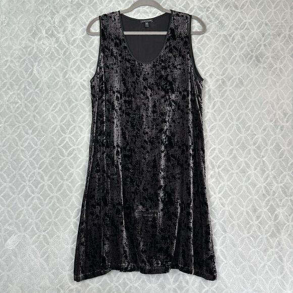 Eileen Fisher Silk Iridescent Velvet U-Neck Dress M Black Gray Marble Sleeveless - Picture 2 of 12